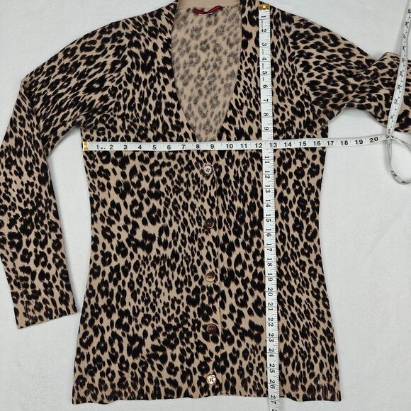 Cashmere Cashmere Leopard Print Button Cardigan Sweater Size S Mob Wife Glam - Picture 8 of 12